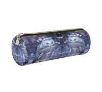 DNBCLEZK Arctic Owl Cute Round Leather Pencil Case,Premium Smooth Zipper Durable Metal Puller,Full-Print Designer Stationery Organizer for School Office