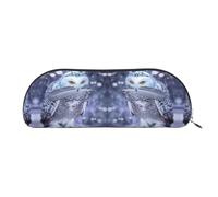 DNBCLEZK Arctic Owl Semicircular Pencil Case, Full-Pattern Printed Pen Pouch, Premium PVC Cross-Grain Leather with Polyester Lining