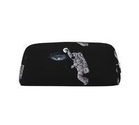 DNBCLEZK Astronaut Space Basketball Customizable Leather Zipper Pencil Case, Full-Print Design School and Office Stationery Holder (Personalized Pattern)