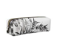 DNBCLEZK Bamboo Tree Image Chinese Calligraphy Cute Leather Pencil Case,Premium Smooth Zipper Durable Metal Puller,Full-Print Designer Stationery Organizer for School Office