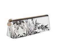 DNBCLEZK Bamboo Tree Image Chinese Calligraphy Cute Leather Triangular Pencil Case,Premium Smooth Zipper Durable Metal Puller,Full-Print Designer Stationery Organizer for School Office