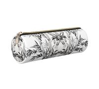 DNBCLEZK Bamboo Tree Image Chinese Calligraphy Cute Round Leather Pencil Case,Premium Smooth Zipper Durable Metal Puller,Full-Print Designer Stationery Organizer for School Office