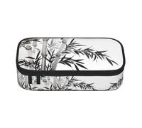 DNBCLEZK Bamboo Tree Image Chinese Calligraphy Large Capacity Pencil Case with Compartments,Oxford-Fabric Pen Pouch with Multi-Pocket Zipper, Aesthetic Printed Stationery Bag