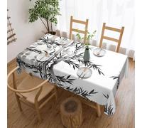 DNBCLEZK Bamboo Tree Image Chinese Calligraphy Square Tablecloth 54x72 Inch Waterproof Polyester Table Cloth With Lace Edge,Wrinkle Resistant Washable Fabric For Dining Table