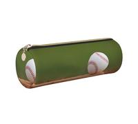 DNBCLEZK Baseball Cute Round Leather Pencil Case,Premium Smooth Zipper Durable Metal Puller,Full-Print Designer Stationery Organizer for School Office