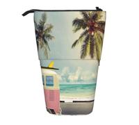DNBCLEZK Beach Seaside Scene Expandable Pencil Case,Oxford-Fabric Telescopic Pencil Pouch with Zipper, Portable Multifunctional Stationery Bag