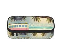 DNBCLEZK Beach Seaside Scene Large Capacity Pencil Case with Compartments,Oxford-Fabric Pen Pouch with Multi-Pocket Zipper, Aesthetic Printed Stationery Bag
