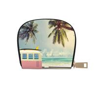 DNBCLEZK Beach Seaside Scene Pu Leather Semicircle Card Holder Wallet, Compact Zipper Card Case with 12 Card Slots 2 Main Compartments,Water-Resistant Small Purse