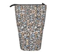 DNBCLEZK Beach Stones Pattern Expandable Pencil Case,Oxford-Fabric Telescopic Pencil Pouch with Zipper, Portable Multifunctional Stationery Bag
