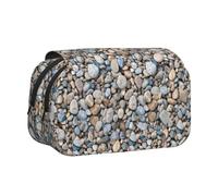DNBCLEZK Beach Stones Pattern Flip Top Double Layer Pencil Case,Full Print Oxford-Cloth Stationery Pouch with Zipper and Sticky Flap,Large Capacity Pencil Bag