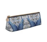 DNBCLEZK Beautiful Peacock Cute Leather Triangular Pencil Case,Premium Smooth Zipper Durable Metal Puller,Full-Print Designer Stationery Organizer for School Office