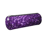 DNBCLEZK Beautiful Purple Glitter Cute Round Leather Pencil Case,Premium Smooth Zipper Durable Metal Puller,Full-Print Designer Stationery Organizer for School Office