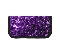 DNBCLEZK Beautiful Purple Glitter Large Canvas Pencil Case with Full Print Black Trim,Multipurpose Makeup Bag Organizer, Double Zipper Closure (19x9x5 Cm)