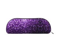 DNBCLEZK Beautiful Purple Glitter Semicircular Pencil Case, Full-Pattern Printed Pen Pouch, Premium PVC Cross-Grain Leather with Polyester Lining
