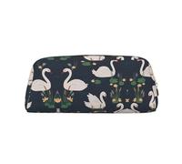 DNBCLEZK Beautiful White Swans On The Lake Customizable Leather Zipper Pencil Case, Full-Print Design School and Office Stationery Holder (Personalized Pattern)