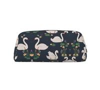 DNBCLEZK Beautiful White Swans On The Lake Customizable Leather Zipper Pencil Case, Full-Print Design School and Office Stationery Holder (Personalized Pattern)