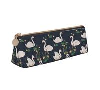 DNBCLEZK Beautiful White Swans On The Lake Cute Leather Triangular Pencil Case,Premium Smooth Zipper Durable Metal Puller,Full-Print Designer Stationery Organizer for School Office