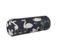 DNBCLEZK Beautiful White Swans On The Lake Cylinder Leather Pencil Case, Multifunctional Full Print Cross Grain PVC Pen Pouch,Lightweight Portable Stationery Bag