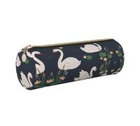 DNBCLEZK Beautiful White Swans On The Lake Cylinder Leather Pencil Case, Multifunctional Full Print Cross Grain PVC Pen Pouch,Lightweight Portable Stationery Bag