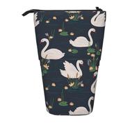 DNBCLEZK Beautiful White Swans On The Lake Expandable Pencil Case,Oxford-Fabric Telescopic Pencil Pouch with Zipper, Portable Multifunctional Stationery Bag