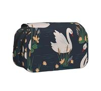 DNBCLEZK Beautiful White Swans On The Lake Flip Top Double Layer Pencil Case,Full Print Oxford-Cloth Stationery Pouch with Zipper and Sticky Flap,Large Capacity Pencil Bag