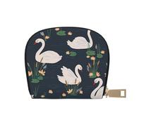 DNBCLEZK Beautiful White Swans On The Lake Pu Leather Semicircle Card Holder Wallet, Compact Zipper Card Case with 12 Card Slots 2 Main Compartments,Water-Resistant Small Purse