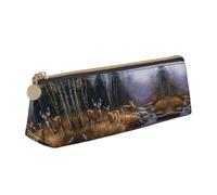 DNBCLEZK Beauty Deer Cute Leather Triangular Pencil Case,Premium Smooth Zipper Durable Metal Puller,Full-Print Designer Stationery Organizer for School Office