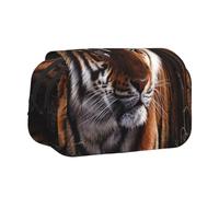 DNBCLEZK Bengal Tiger Flip Top Double Layer Pencil Case,Full Print Oxford-Cloth Stationery Pouch with Zipper and Sticky Flap,Large Capacity Pencil Bag