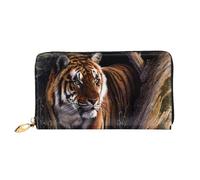 DNBCLEZK Bengal Tiger Long Leather Wristlet Wallet with Dual-Sided Print-Large Capacity Organizer with 12 Card Slots,Zippered Coin Pocket and Multiple Compartments