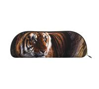 DNBCLEZK Bengal Tiger Semicircular Pencil Case, Full-Pattern Printed Pen Pouch, Premium PVC Cross-Grain Leather with Polyester Lining