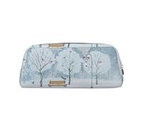 DNBCLEZK Birds in The Park On A Snowy Day Customizable Leather Zipper Pencil Case, Full-Print Design School and Office Stationery Holder (Personalized Pattern)