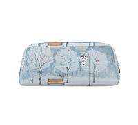 DNBCLEZK Birds in The Park On A Snowy Day Customizable Leather Zipper Pencil Case, Full-Print Design School and Office Stationery Holder (Personalized Pattern)