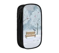 DNBCLEZK Birds in The Park On A Snowy Day Double Layer Large Capacity Pencil Case,Print Polyester Oxford-Cloth Stationery Pouch with Multi Slots, Multi-Compartment Storage Bag