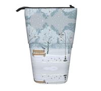 DNBCLEZK Birds in The Park On A Snowy Day Expandable Pencil Case,Oxford-Fabric Telescopic Pencil Pouch with Zipper, Portable Multifunctional Stationery Bag