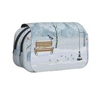 DNBCLEZK Birds in The Park On A Snowy Day Flip Top Double Layer Pencil Case,Full Print Oxford-Cloth Stationery Pouch with Zipper and Sticky Flap,Large Capacity Pencil Bag
