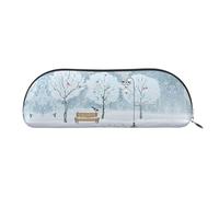 DNBCLEZK Birds in The Park On A Snowy Day Semicircular Pencil Case, Full-Pattern Printed Pen Pouch, Premium PVC Cross-Grain Leather with Polyester Lining