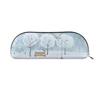 DNBCLEZK Birds in The Park On A Snowy Day Semicircular Pencil Case, Full-Pattern Printed Pen Pouch, Premium PVC Cross-Grain Leather with Polyester Lining