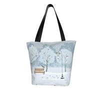 DNBCLEZK Birds In The Park On A Snowy Day Women'S Printed Tote Bag, Large Capacity Shoulder Handbag, Polyester Fabric With Foam Padding,Inner Security Pocket