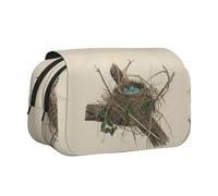 DNBCLEZK Birds Nest Flip Top Double Layer Pencil Case,Full Print Oxford-Cloth Stationery Pouch with Zipper and Sticky Flap,Large Capacity Pencil Bag