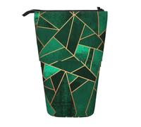 DNBCLEZK Black and Gold Geometric Expandable Pencil Case,Oxford-Fabric Telescopic Pencil Pouch with Zipper, Portable Multifunctional Stationery Bag