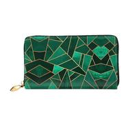 DNBCLEZK Black and Gold Geometric Long Leather Wristlet Wallet with Dual-Sided Print-Large Capacity Organizer with 12 Card Slots,Zippered Coin Pocket and Multiple Compartments