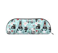 DNBCLEZK Black and White Cats Semicircular Pencil Case, Full-Pattern Printed Pen Pouch, Premium PVC Cross-Grain Leather with Polyester Lining