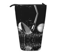 DNBCLEZK Black and White Golf Expandable Pencil Case,Oxford-Fabric Telescopic Pencil Pouch with Zipper, Portable Multifunctional Stationery Bag