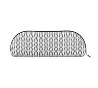 DNBCLEZK Black and White Pattern Semicircular Pencil Case, Full-Pattern Printed Pen Pouch, Premium PVC Cross-Grain Leather with Polyester Lining