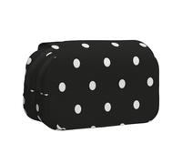 DNBCLEZK Black and White Polka Dot Flip Top Double Layer Pencil Case,Full Print Oxford-Cloth Stationery Pouch with Zipper and Sticky Flap,Large Capacity Pencil Bag