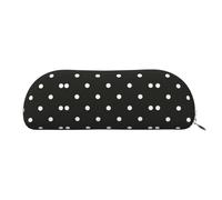 DNBCLEZK Black and White Polka Dot Semicircular Pencil Case, Full-Pattern Printed Pen Pouch, Premium PVC Cross-Grain Leather with Polyester Lining