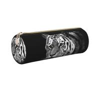 DNBCLEZK Black and White Tiger Cute Round Leather Pencil Case,Premium Smooth Zipper Durable Metal Puller,Full-Print Designer Stationery Organizer for School Office