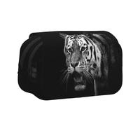 DNBCLEZK Black and White Tiger Double Layer Flip-Top Pencil Case,Large Capacity 50 Pens Organizer, Durable Polyester Stationery Holder for School, Art Travel (All-Over Print)