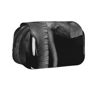 DNBCLEZK Black and White Two Elephants Flip Top Double Layer Pencil Case,Full Print Oxford-Cloth Stationery Pouch with Zipper and Sticky Flap,Large Capacity Pencil Bag