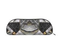 DNBCLEZK Black Marble Texture Gold Semicircular Pencil Case, Full-Pattern Printed Pen Pouch, Premium PVC Cross-Grain Leather with Polyester Lining